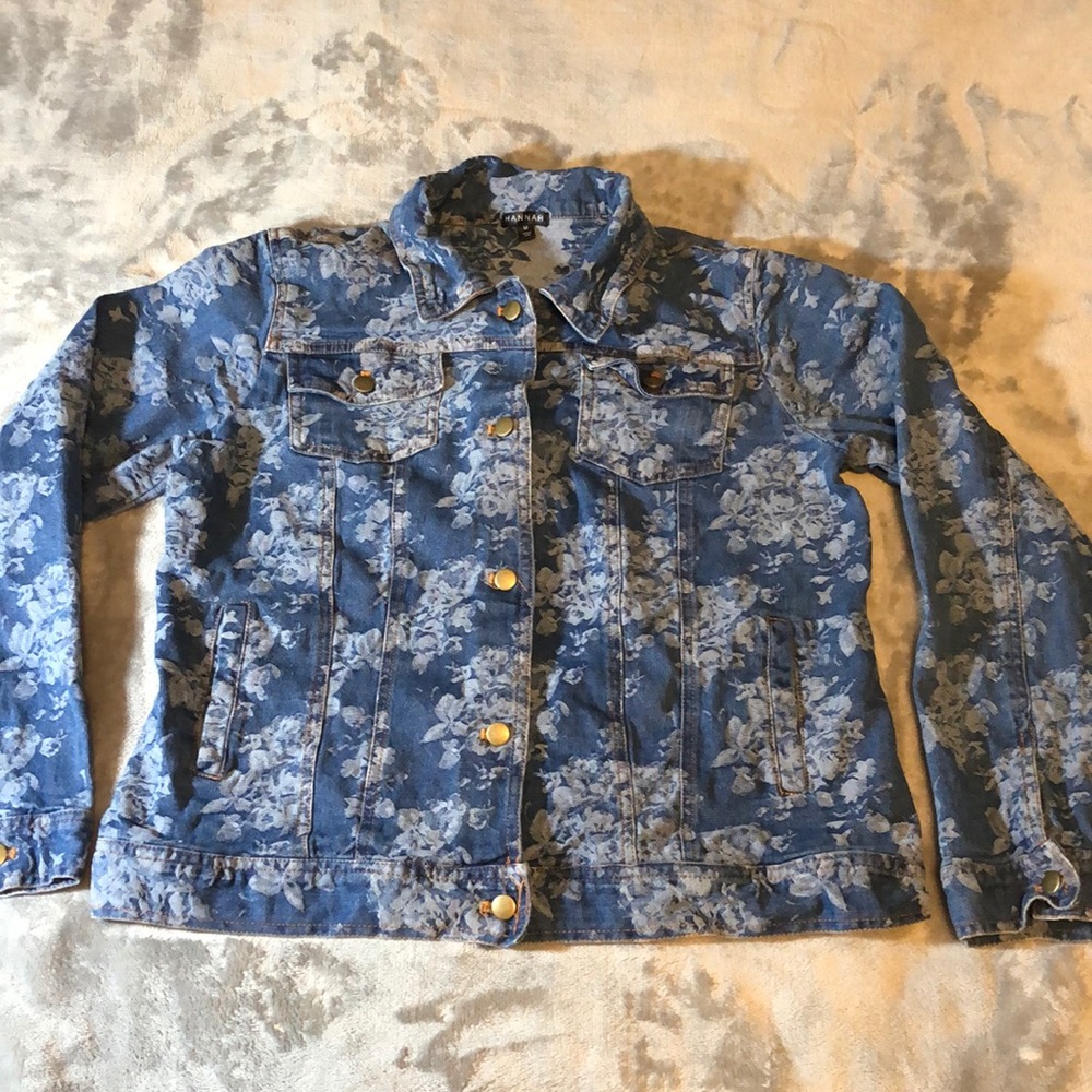 Denim Jacket with Scattered floral print